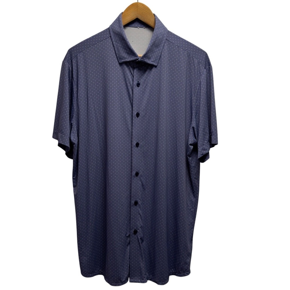 State & Liberty Mens XL Blue Herringbone Athletic Button Front Stretch S/S Shirt